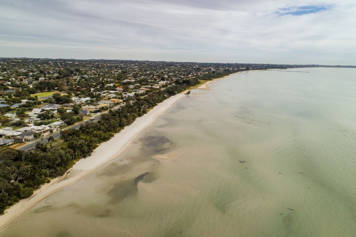 Aerial view of Tootgarook beach nourishment site, May 2022 