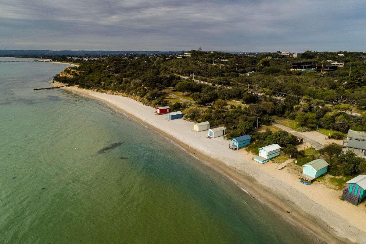 Aerial view of Whitecliffs beach nourishment