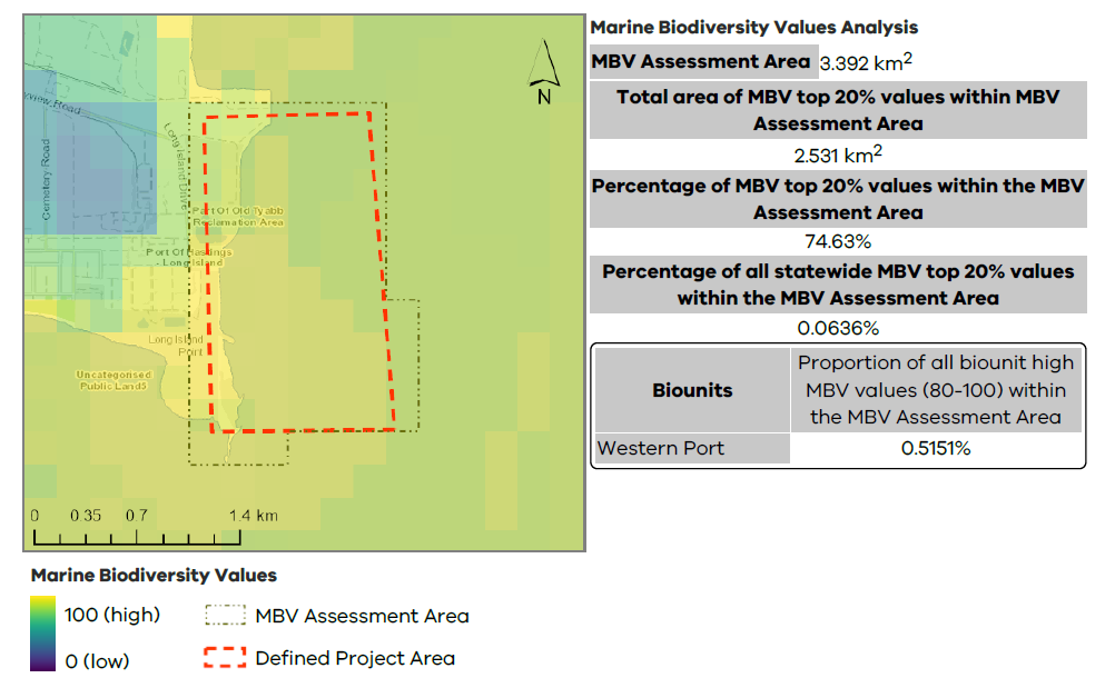 Example of the MBV spatial assessment showing the stratistics generated by FeAST