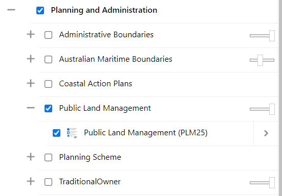 Screenshot of where to find the Public Land Management layer on CoastKit.