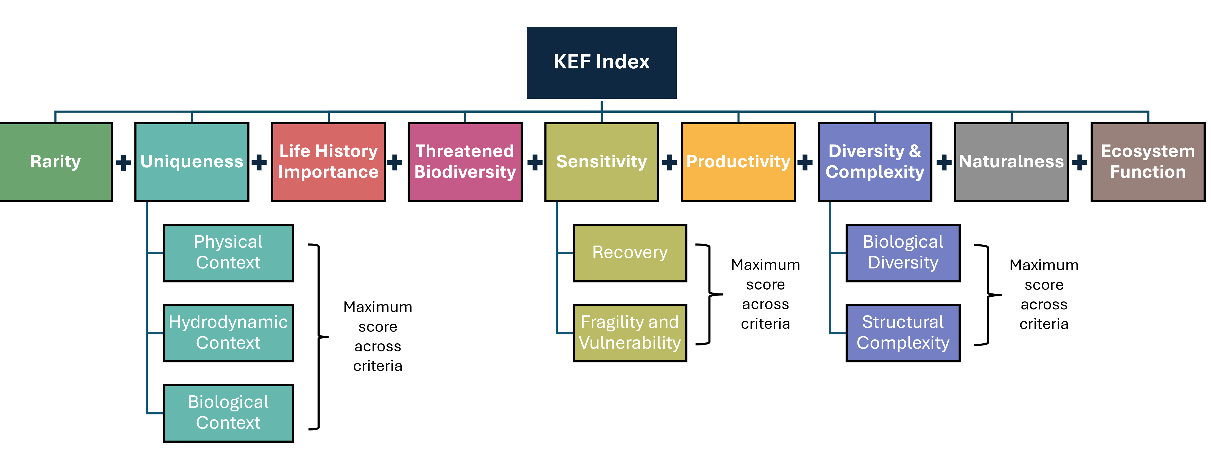 KEF Index Score KEF Index Scoring diagram and the interplay between the nine ecological dimensions