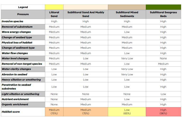 Habitat score results for example case study as shown in a FeAST report