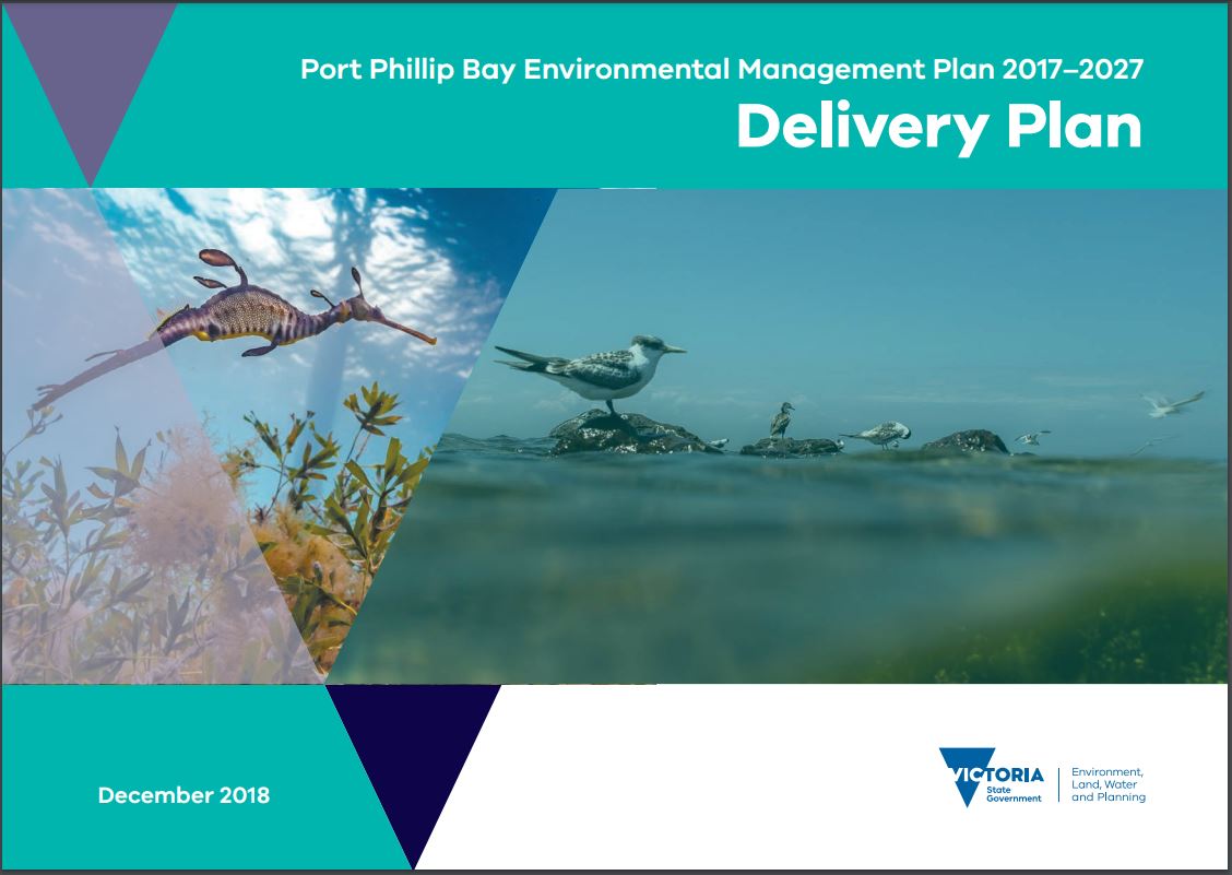 Image of the cover of the EMP Delivery Plan document, including images of a weedy seadragon a seabird