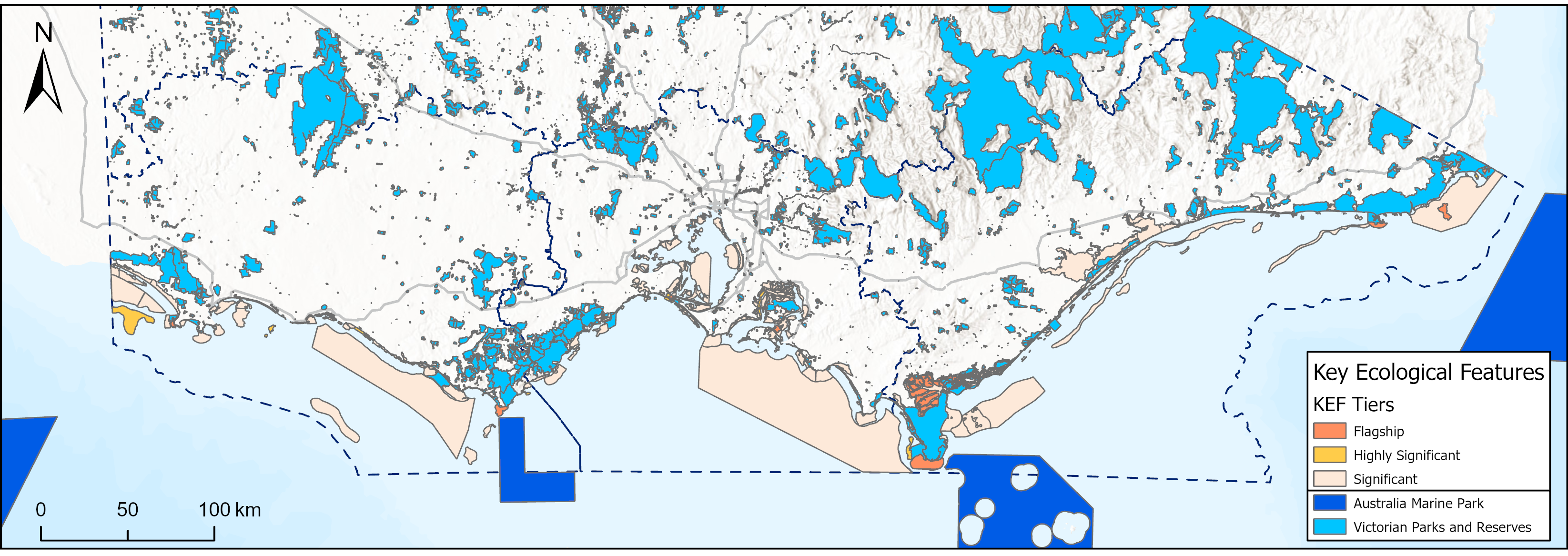 Parks and Reserves Analysis Map showing the location of parks and reserves with respect to the KEFs
