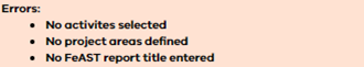 Error messages that might appear when running the FeAST assessment in CoastKit