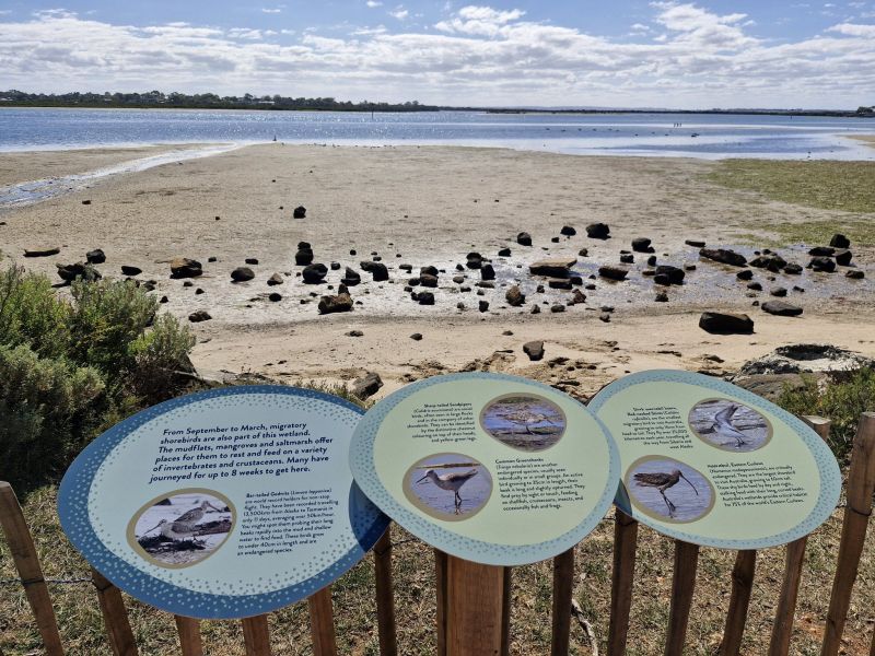 Signage highlighting migratory birds of the lower reaches of the Barwon River.