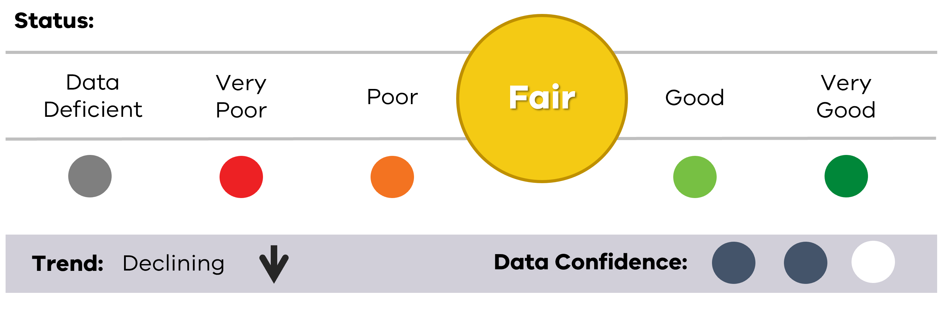 Current status for Nutrient levels of Fair, with a declining trend and data confidence of medium