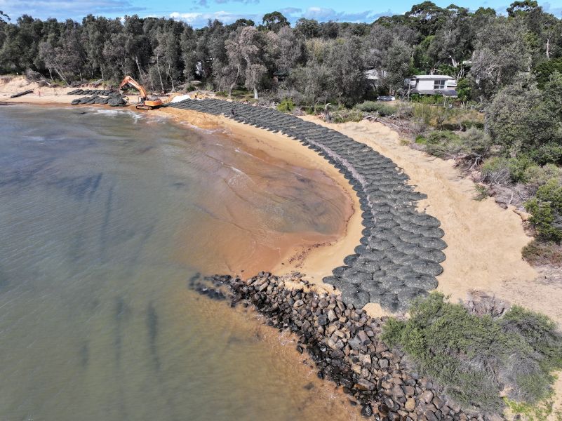 The rock bag revetment at Silverleaves.